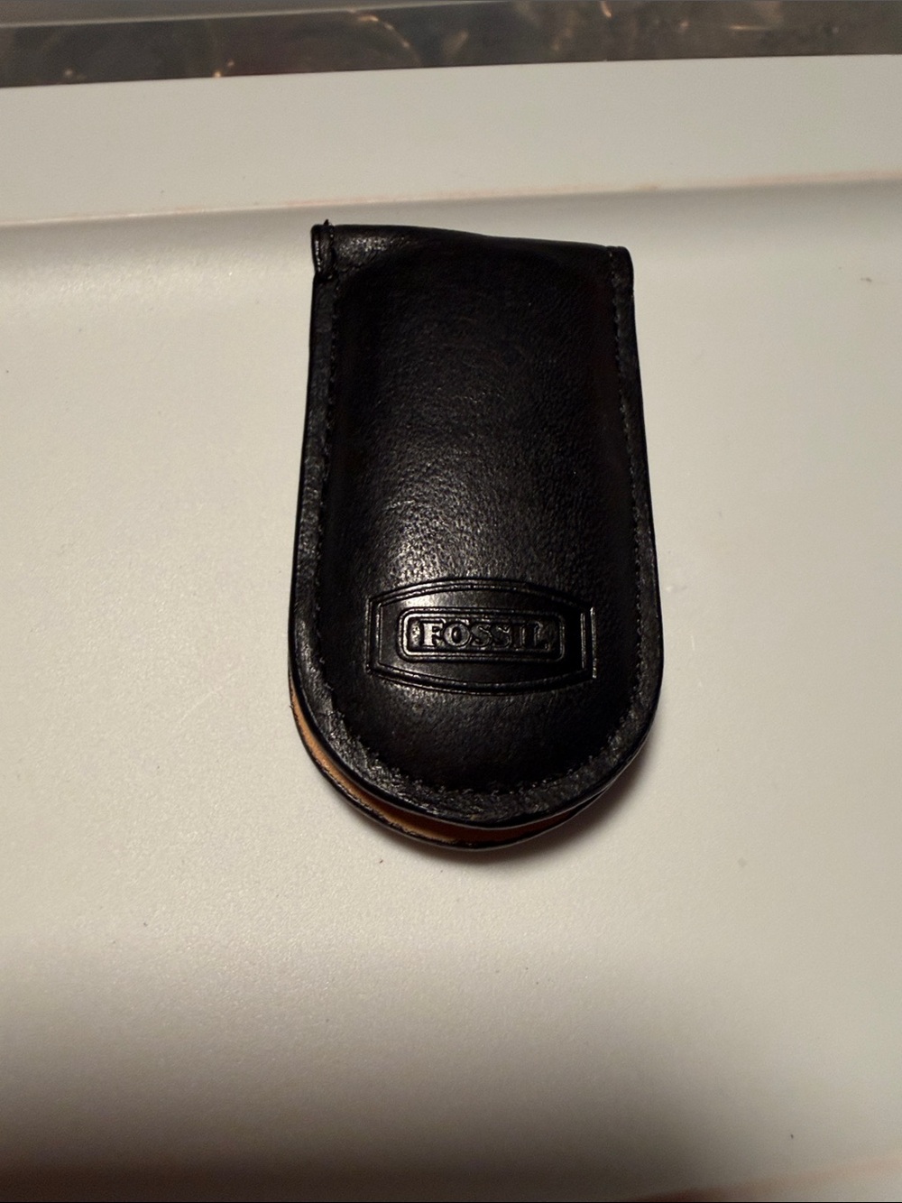 Fossil Black Leather Money Clip Holder